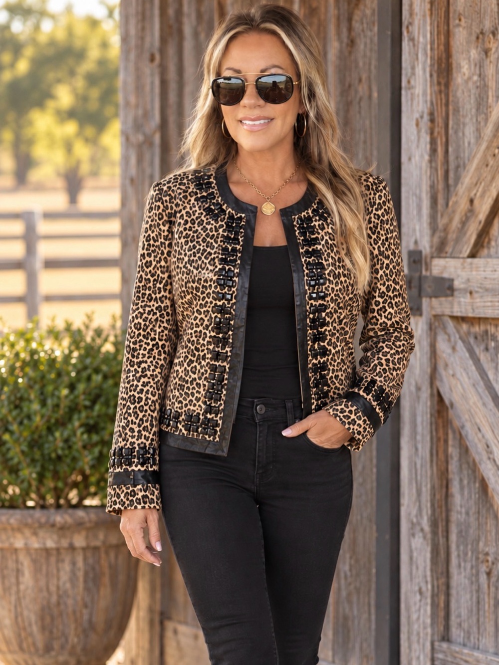 Pamela McCoy Women's Leopard Print Bomber Jacket